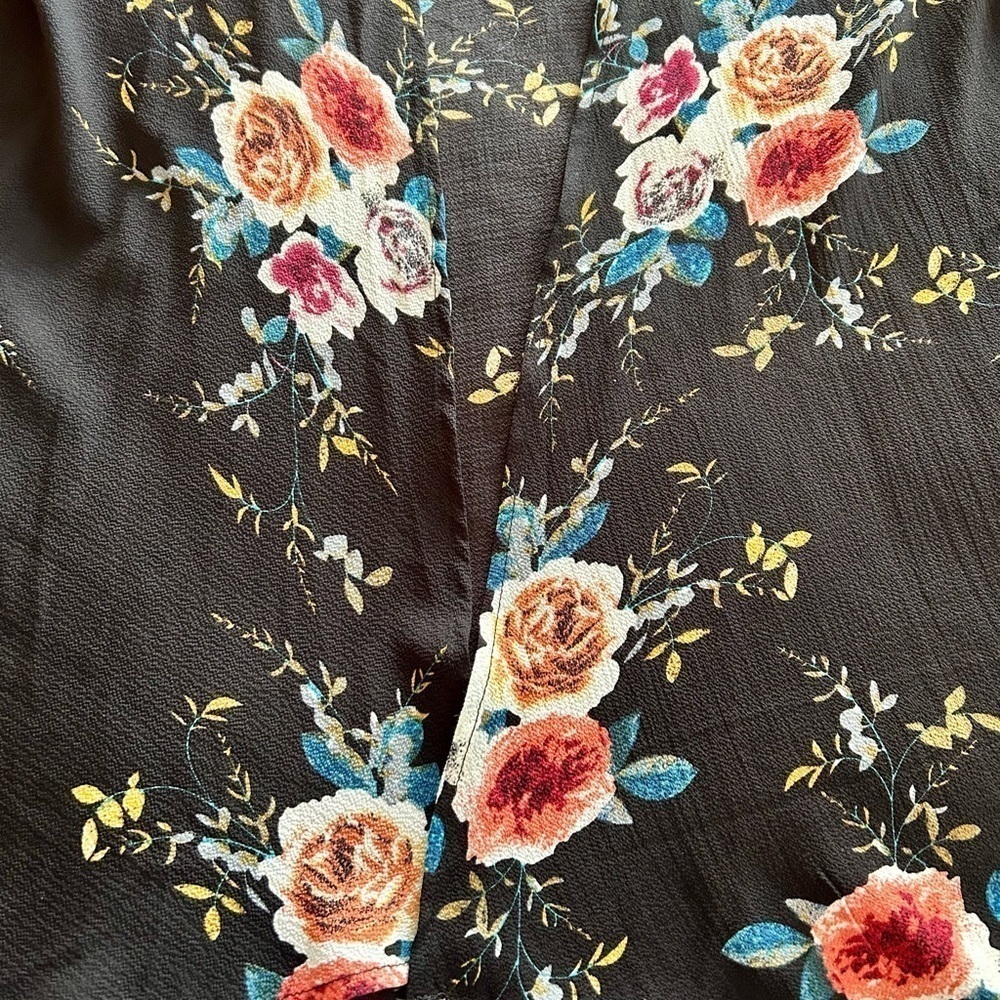 Abollria Kimono Floral Dark Blue and Pink Open Front Blouse size Large - Picture 13 of 16